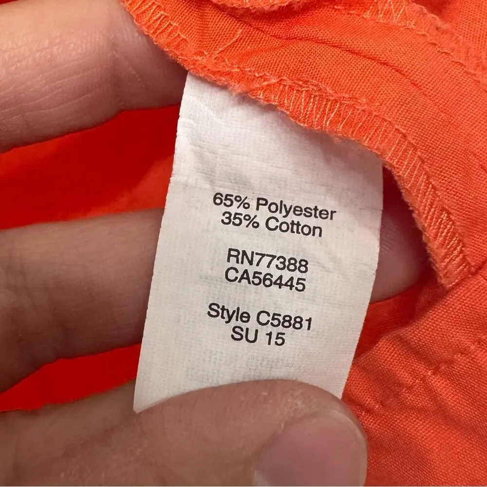J.Crew‎ Blouse Women's XXS Top Orange Eyelet Flutter Sleeve Summer Cotton Blend